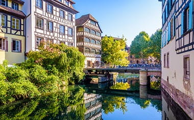 The Pont du Faisan spanning the canal of the river Ill in the Petite France quarter in Strasbourg, France